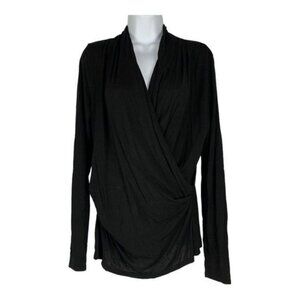 Ann Taylor Factory Womens Black Drape Front Top Long Sleeve Size Small